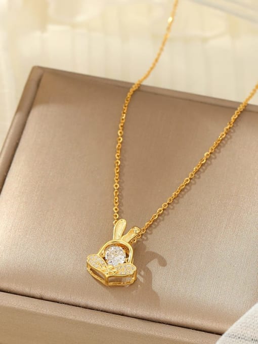 NS1091 [Rabbit Gold] 925 Sterling Silver Cubic Zirconia Zodiac Trend Necklace